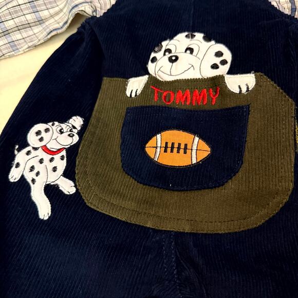 Vintage 90s MGM Kid's Fashion Overalls Set Boys 18M Corduroy Plaid Dalmatian Dog - Picture 4 of 9